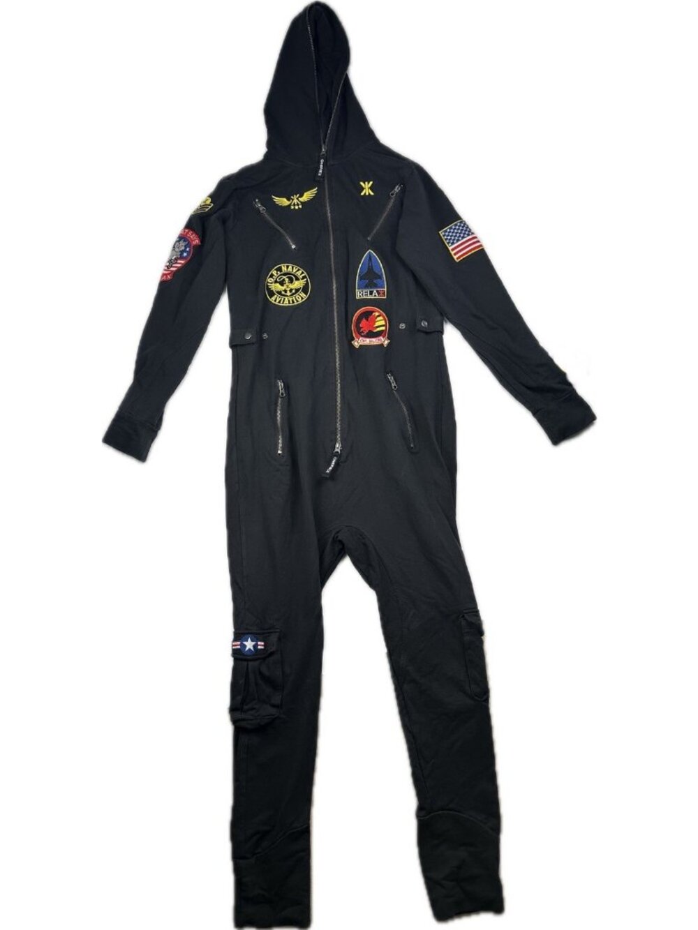 Onepiece Aviator Jumpsuit Top Gun Full Zip Black Cargo Pockets Men's S Norway - Picture 2 of 14